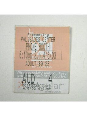Vintage Movie Ticket Stub Palisades Center Phone Booth 2003 Collectible